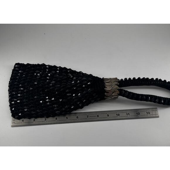 Vintage Black Beaded Evening Purse with Bike Chain Strap Accent Y2K Goth - Picture 8 of 9